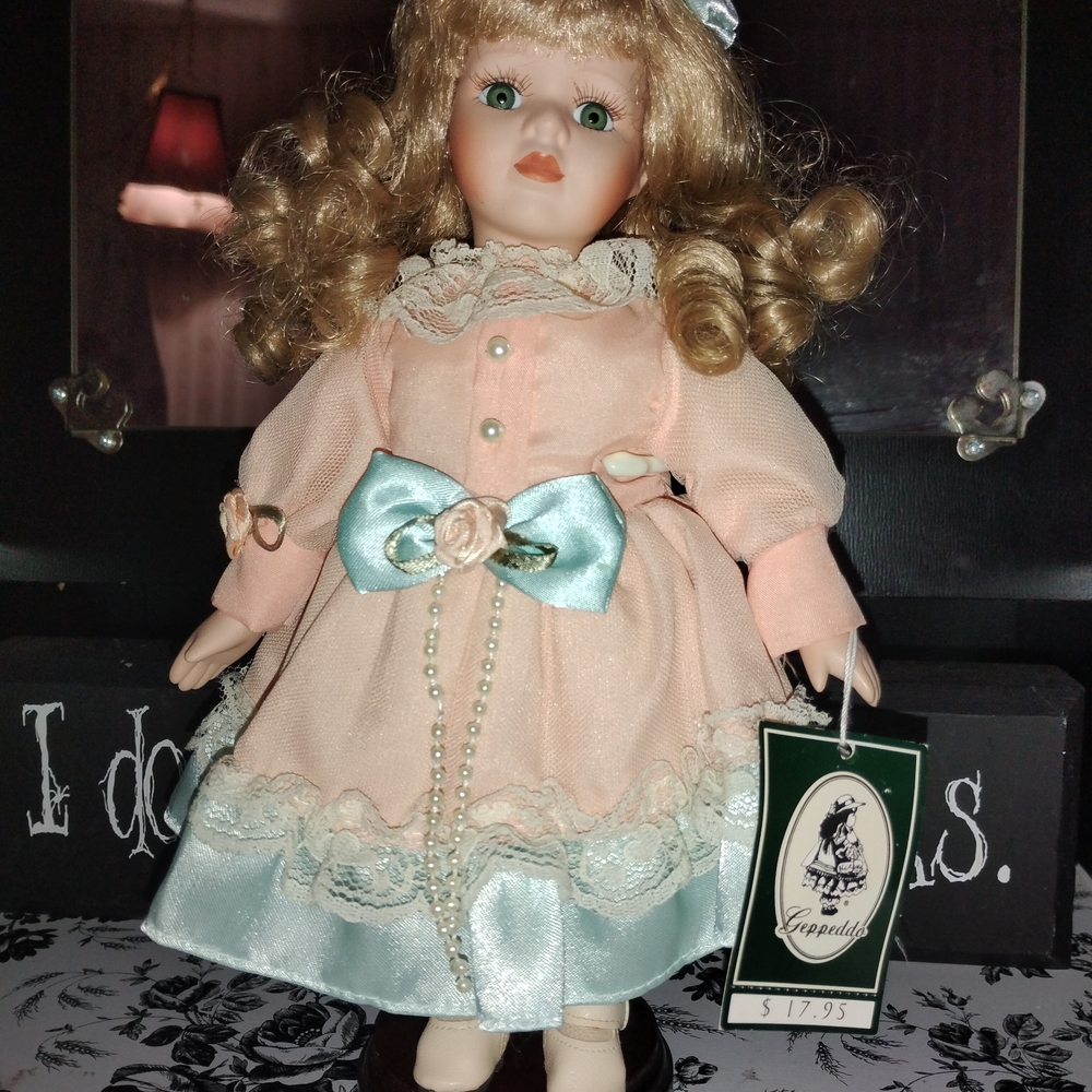 Charming Doll with Peach and Aqua Dress